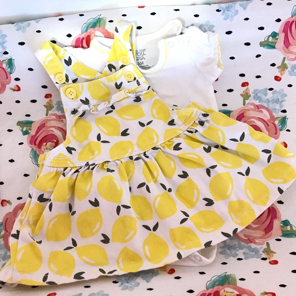 Lemon dress with yellow trimmer onesie